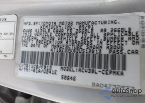 2002 Toyota Camry Le from USA, damaged, VIN 4T1BE32K02U512813